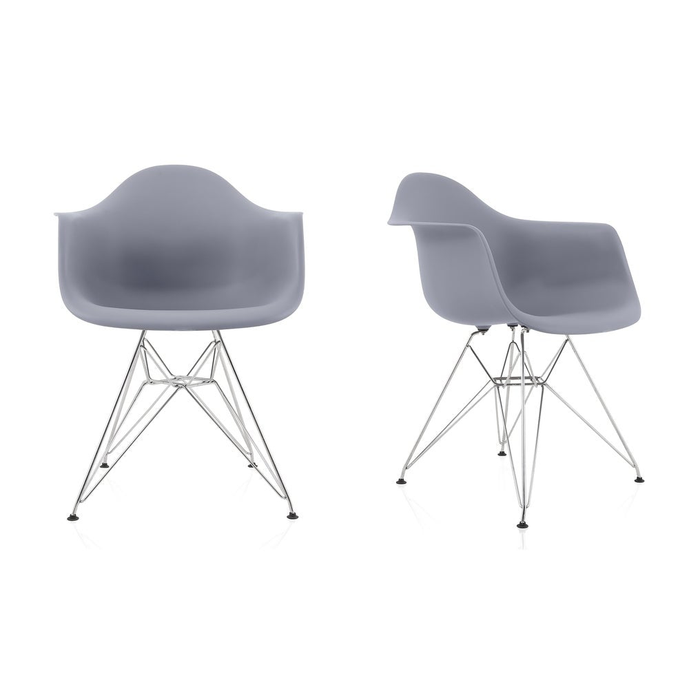 CozyBlock Set of 2 Dark Gray Molded Plastic Dining Arm Chair with Steel Eiffel Legs