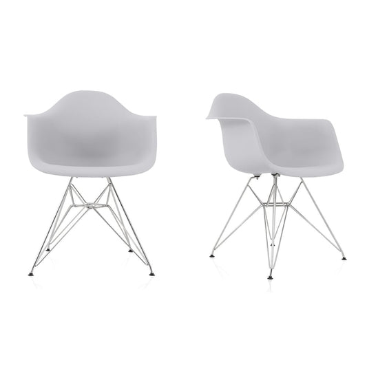 CozyBlock Set of 2 Light Gray Molded Plastic Dining Arm Chair with Steel Eiffel Legs