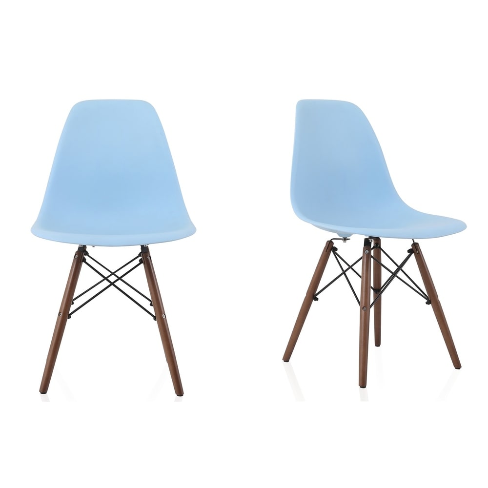 CozyBlock Set of 2 Molded Blue Plastic Dining Shell Chair with Dark Walnut Wood Eiffel Legs
