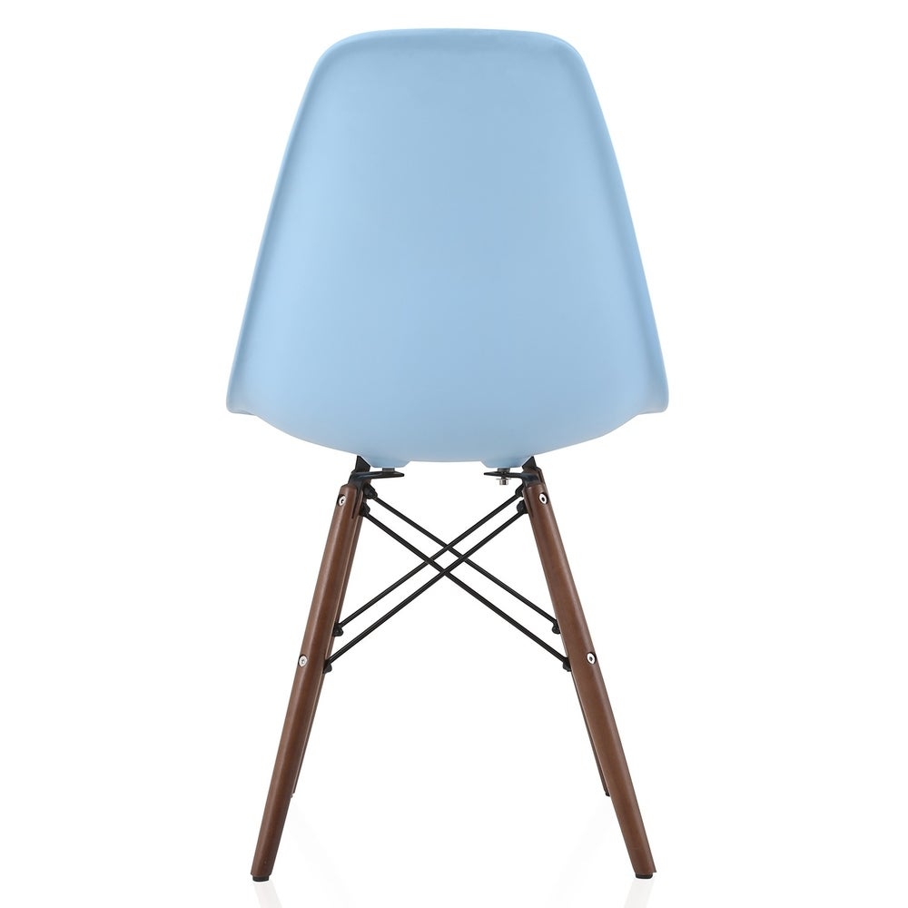 CozyBlock Set of 2 Molded Blue Plastic Dining Shell Chair with Dark Walnut Wood Eiffel Legs