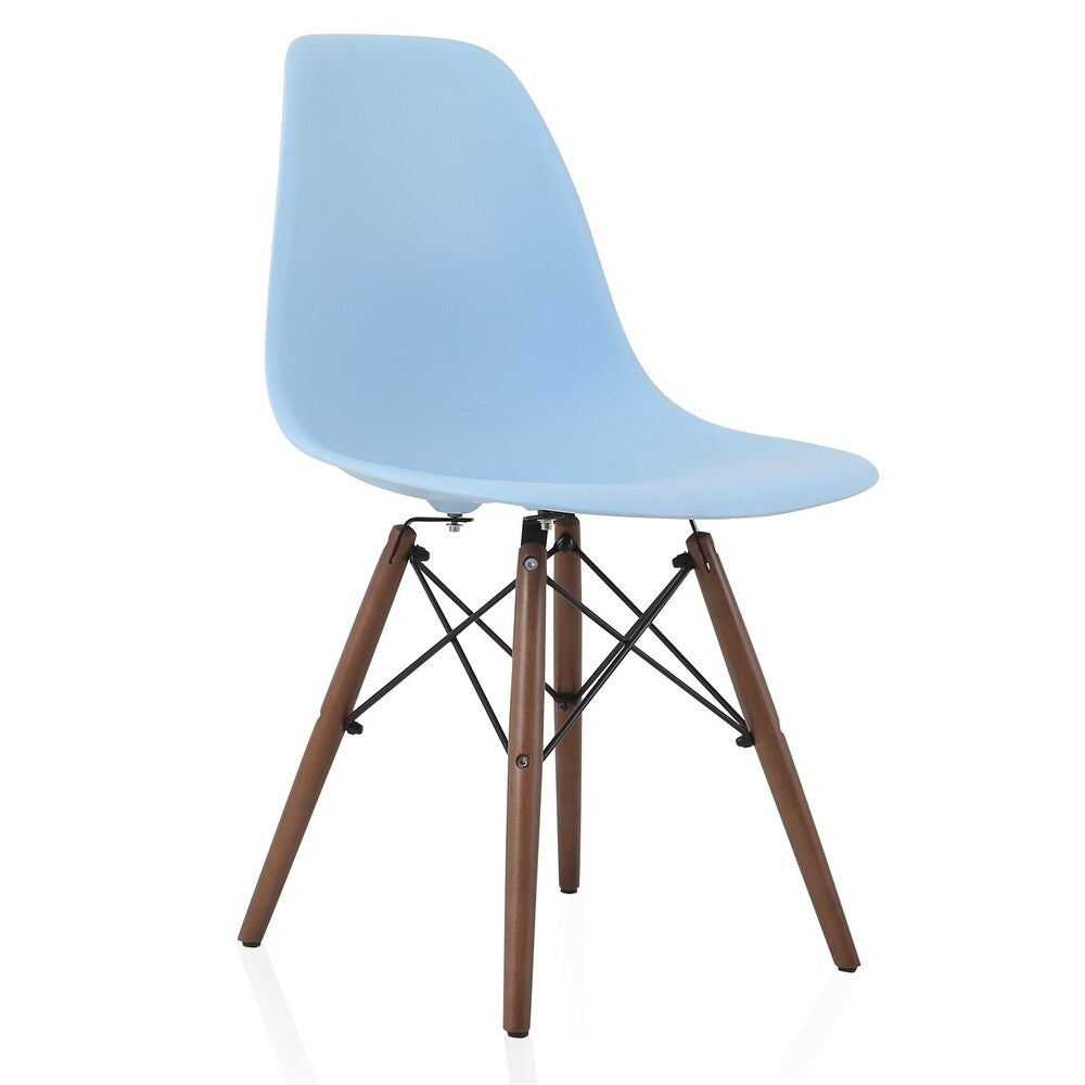 CozyBlock Set of 2 Molded Blue Plastic Dining Shell Chair with Dark Walnut Wood Eiffel Legs