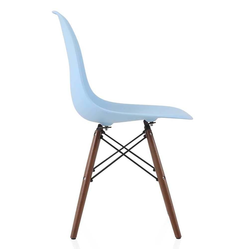 CozyBlock Set of 2 Molded Blue Plastic Dining Shell Chair with Dark Walnut Wood Eiffel Legs