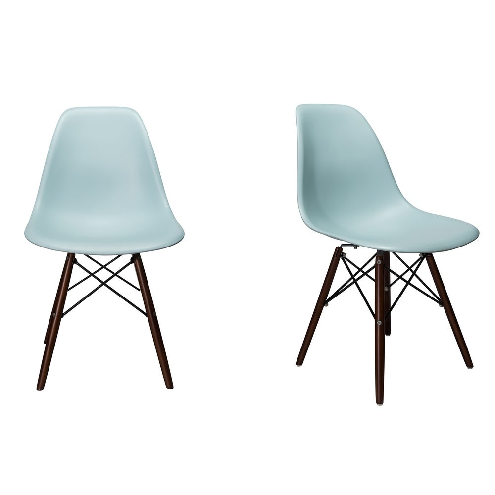 CozyBlock Set of 2 Molded Ice Blue Plastic Dining Shell Chair with Dark Walnut Wood Eiffel Legs