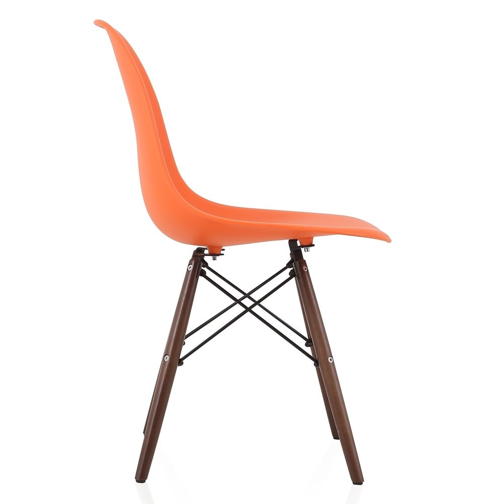 CozyBlock Set of 2 Molded Orange Plastic Dining Shell Chair with Dark Walnut Wood Eiffel Legs