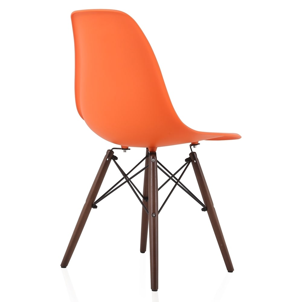 CozyBlock Set of 2 Molded Orange Plastic Dining Shell Chair with Dark Walnut Wood Eiffel Legs