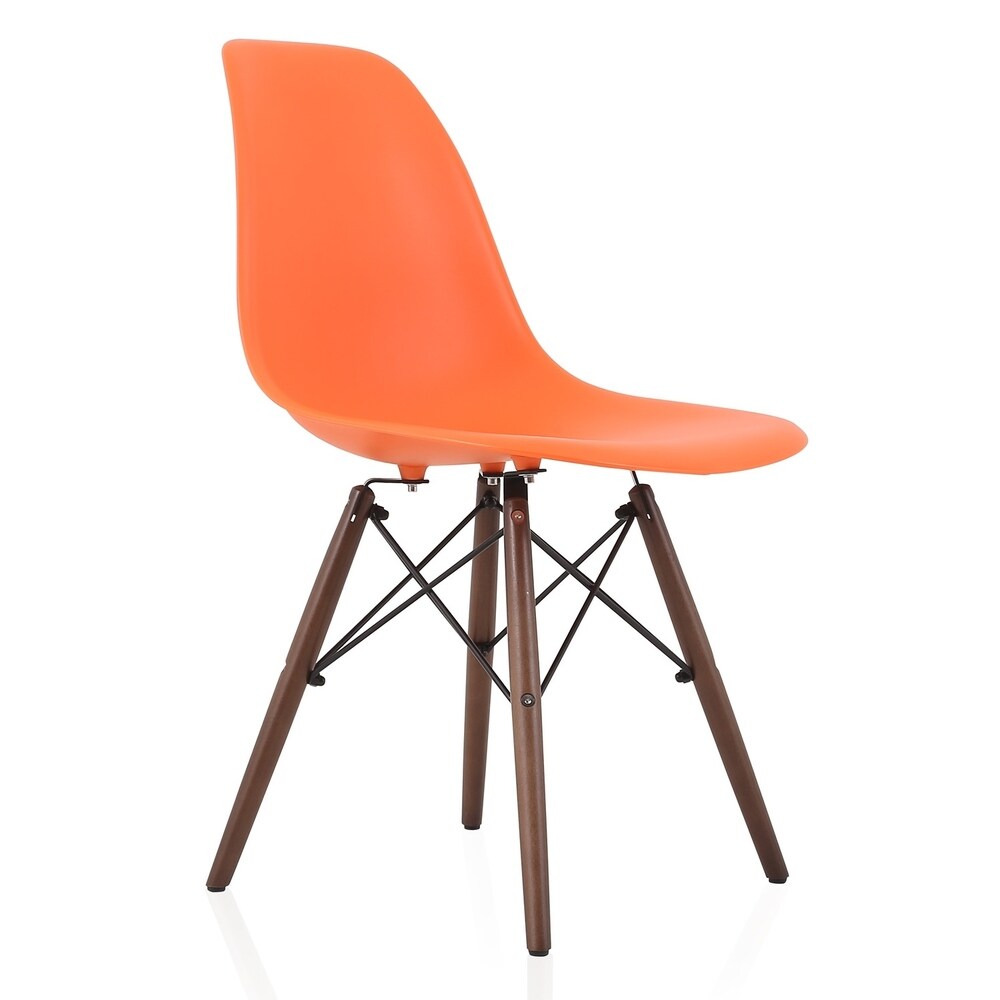 CozyBlock Set of 2 Molded Orange Plastic Dining Shell Chair with Dark Walnut Wood Eiffel Legs