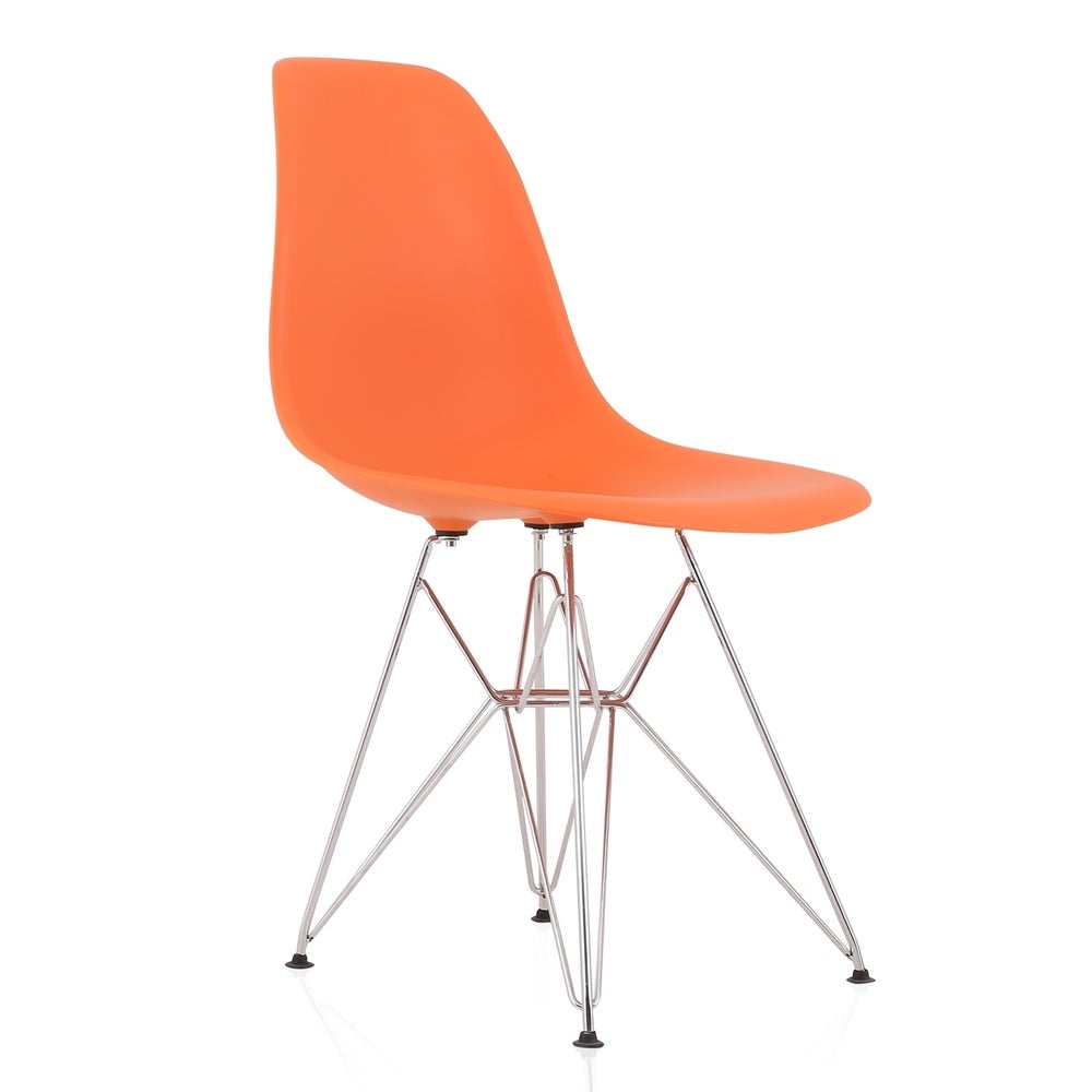 CozyBlock Set of 2 Molded Orange Plastic Dining Shell Chair with Steel Eiffel Legs