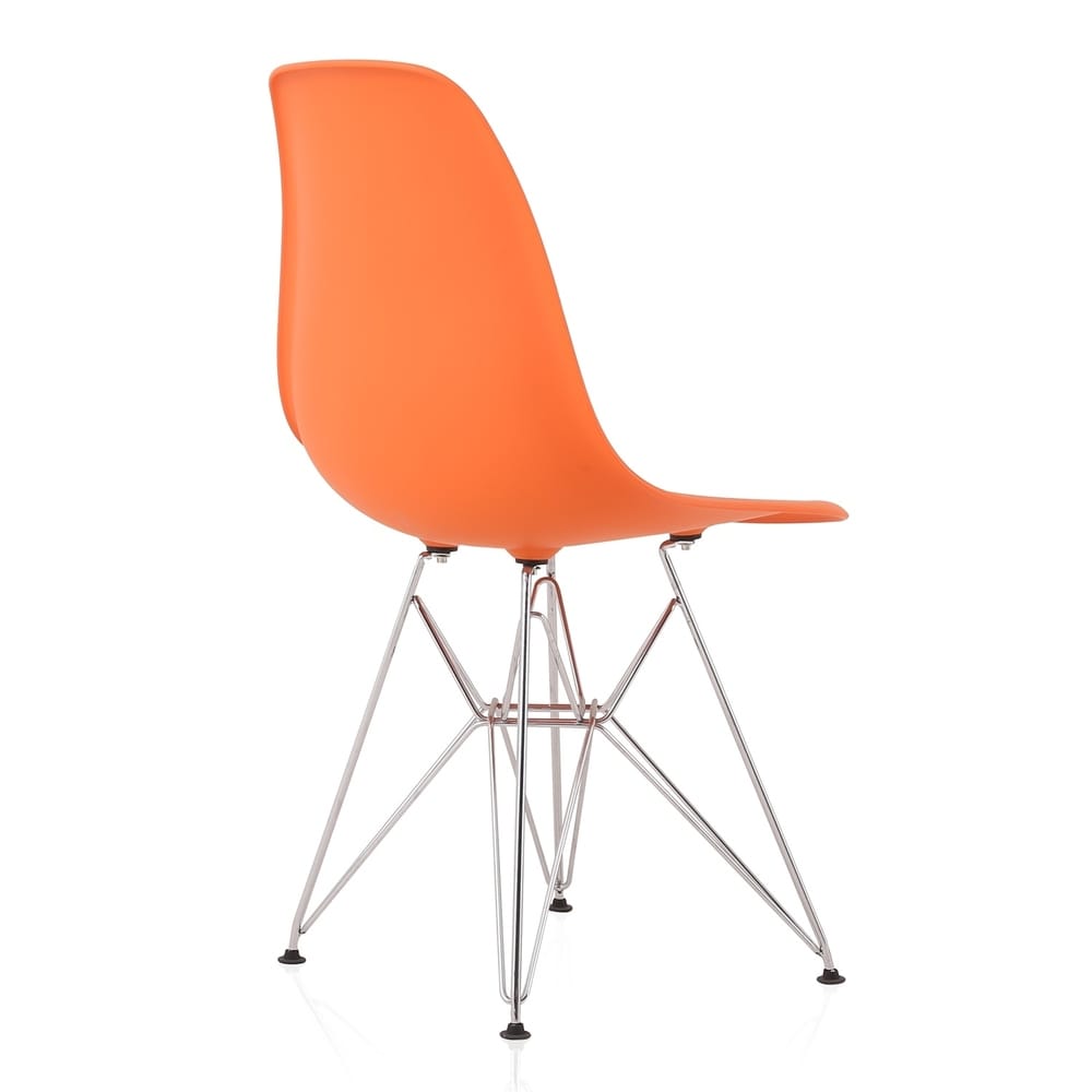CozyBlock Set of 2 Molded Orange Plastic Dining Shell Chair with Steel Eiffel Legs