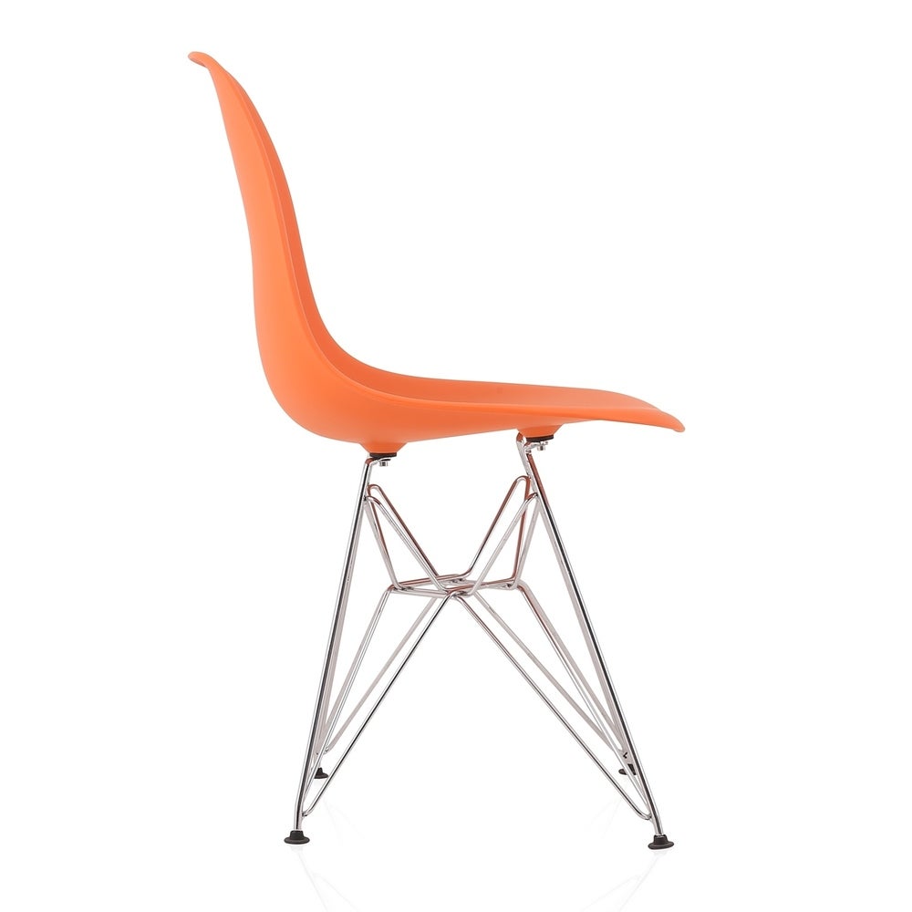 CozyBlock Set of 2 Molded Orange Plastic Dining Shell Chair with Steel Eiffel Legs