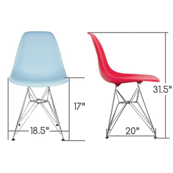 CozyBlock Set of 2 Molded Orange Plastic Dining Shell Chair with Steel Eiffel Legs
