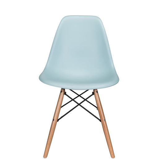 CozyBlock Slope Ice Blue Molded Plastic Dining Side Chair with Beech Wood Eiffel Legs