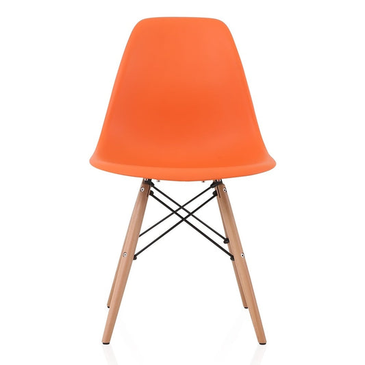 CozyBlock Slope Orange Molded Plastic Dining Side Chair with Beech Wood Eiffel Legs