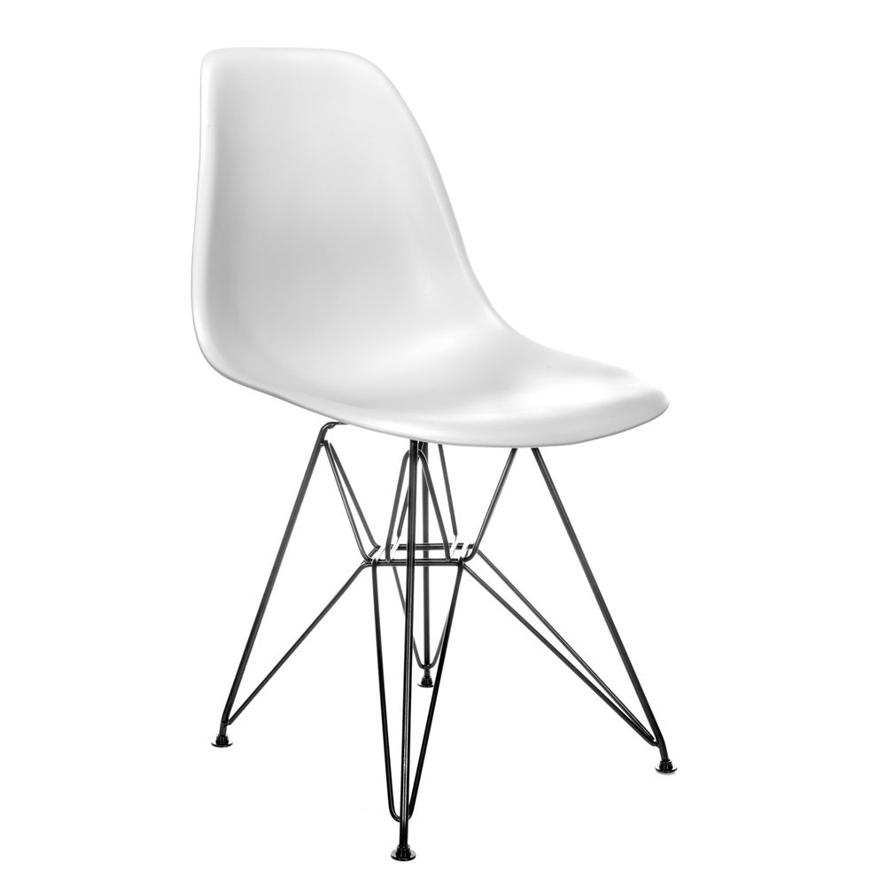 DSR Molded White Plastic Dining Shell Chair with Black Eiffel Steel Leg (Set of 2)