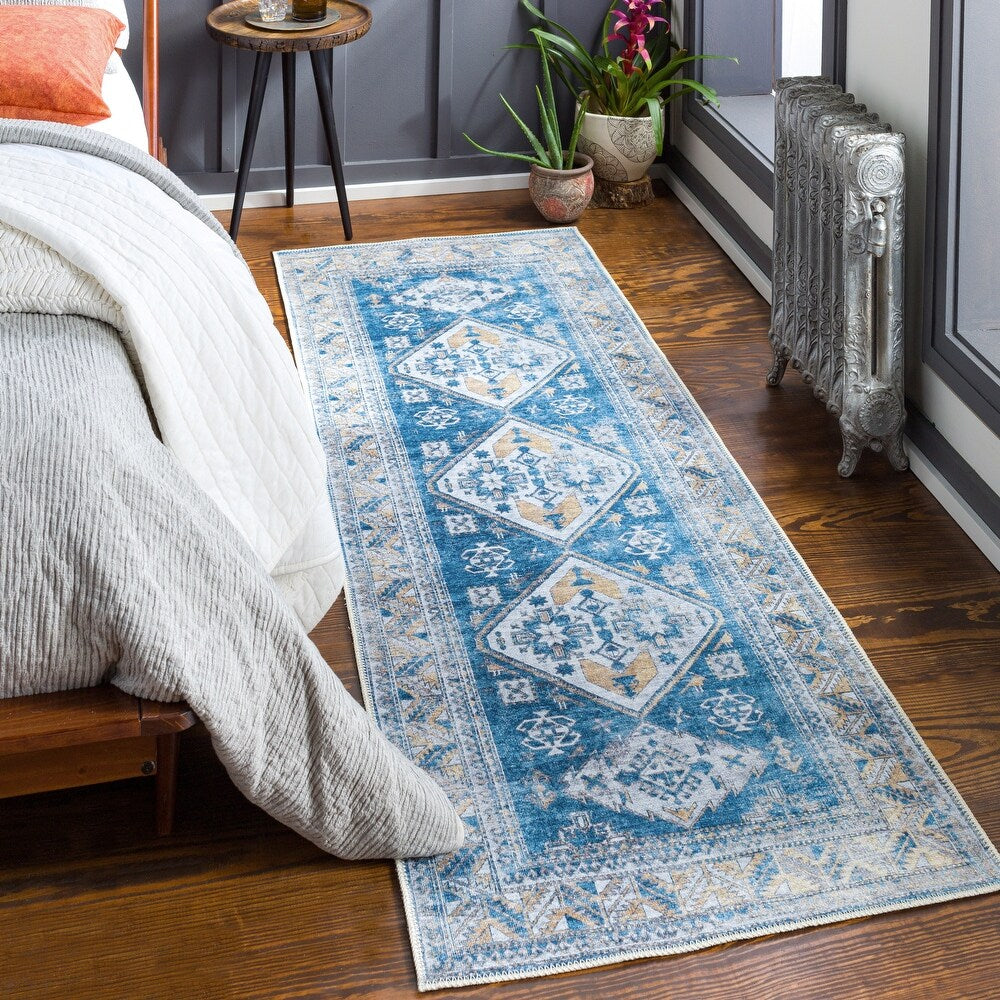 Triple Medallion Printed Machine Washable Area Soft Rug