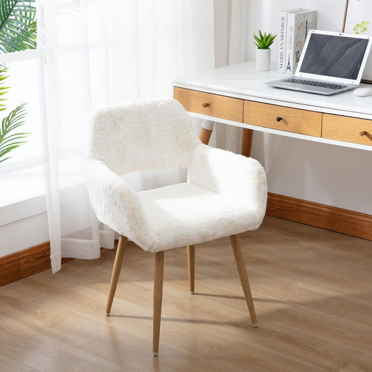 Dining Chairs with Faux Fur, Mid Century Side Chairs with Solid Painting Steel Leg for Dining Room