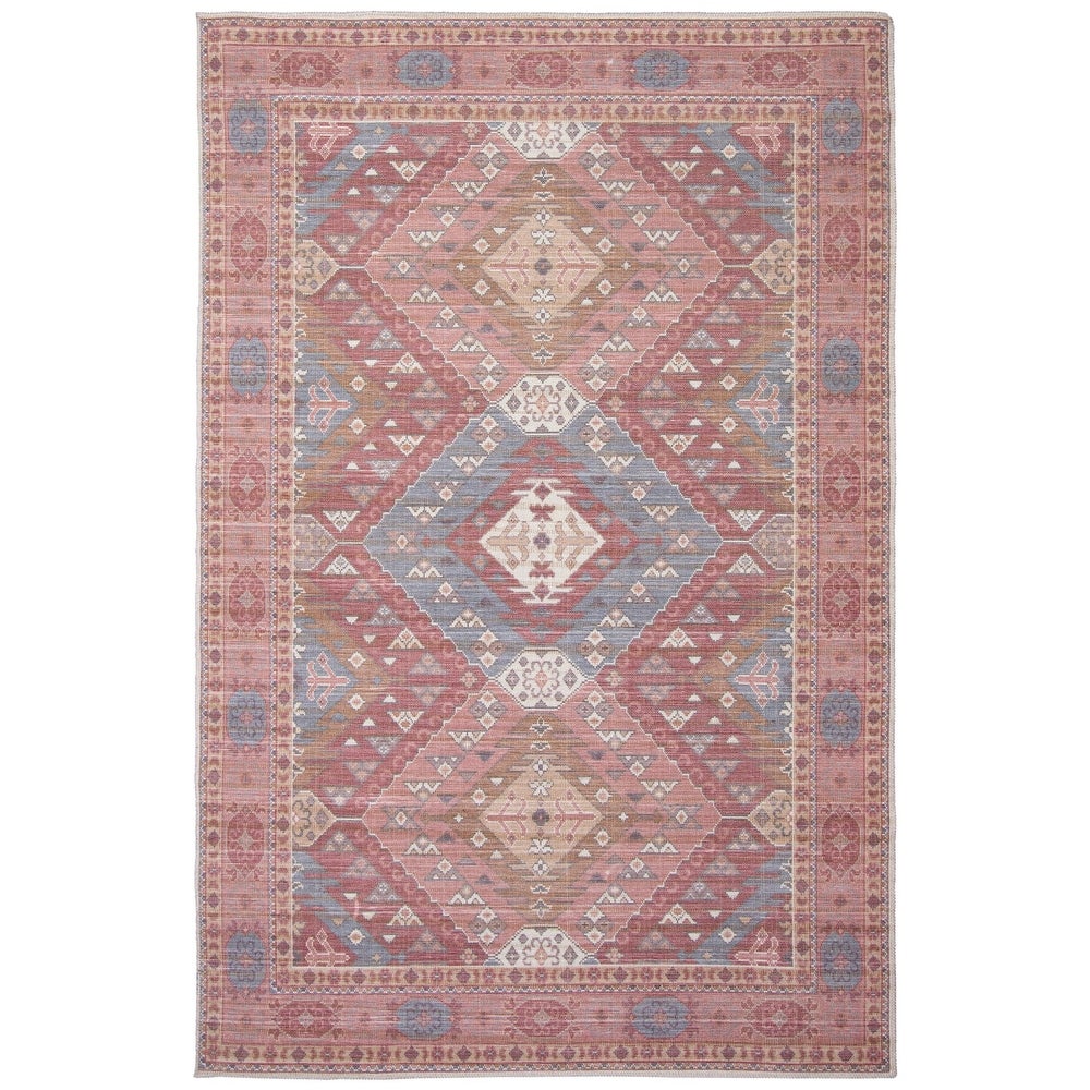 Red Machine Washable Bohemian & Eclectic Soft Rug