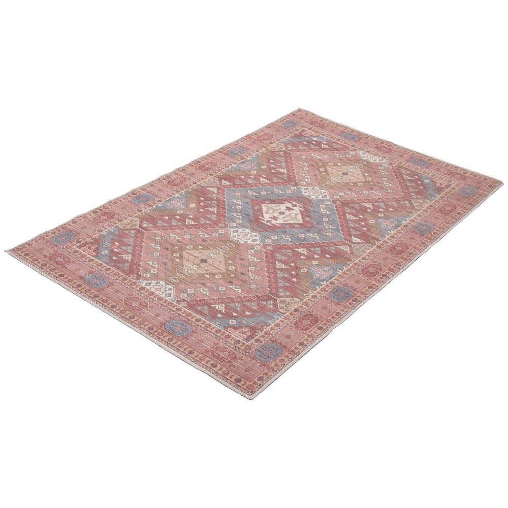 Red Machine Washable Bohemian & Eclectic Soft Rug