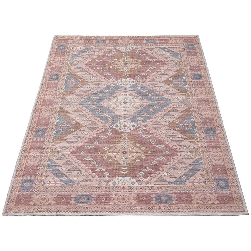 Red Machine Washable Bohemian & Eclectic Soft Rug