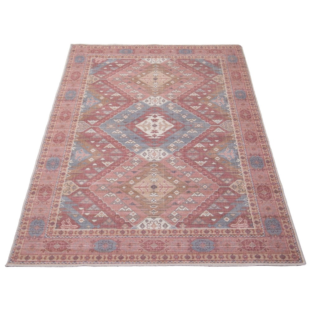 Red Machine Washable Bohemian & Eclectic Soft Rug