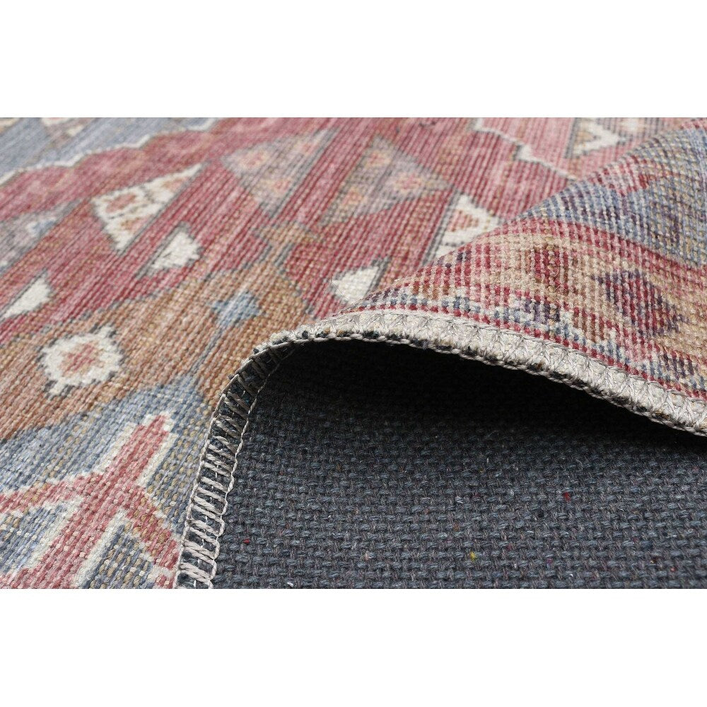 Red Machine Washable Bohemian & Eclectic Soft Rug