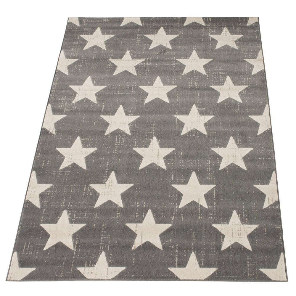 Grey Star Pattern Modern Contemporary Soft Rug