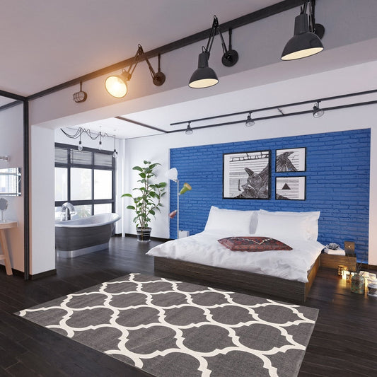 Aqua Grey Trellis Contemporary Soft Area Rug