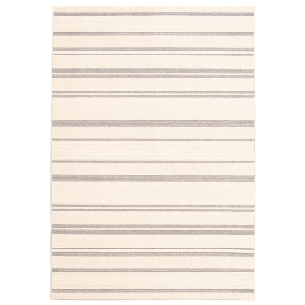 Indoor/ Outdoor Ivory Blue Nsvy Stripes Soft  Rug