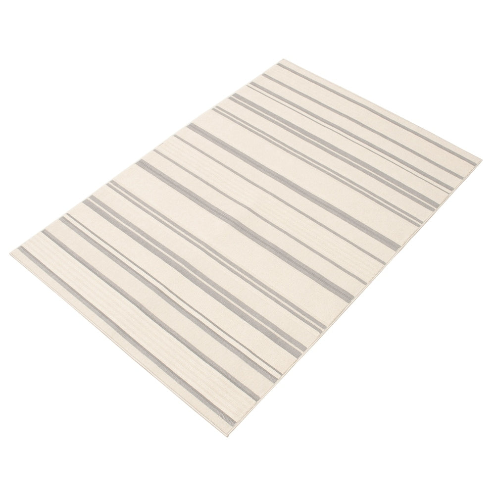 Indoor/ Outdoor Ivory Blue Nsvy Stripes Soft  Rug