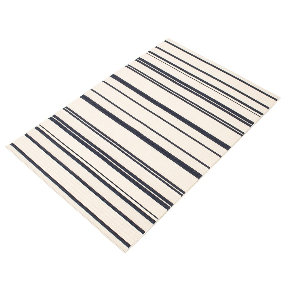 Indoor/ Outdoor Ivory Blue Nsvy Stripes Soft  Rug