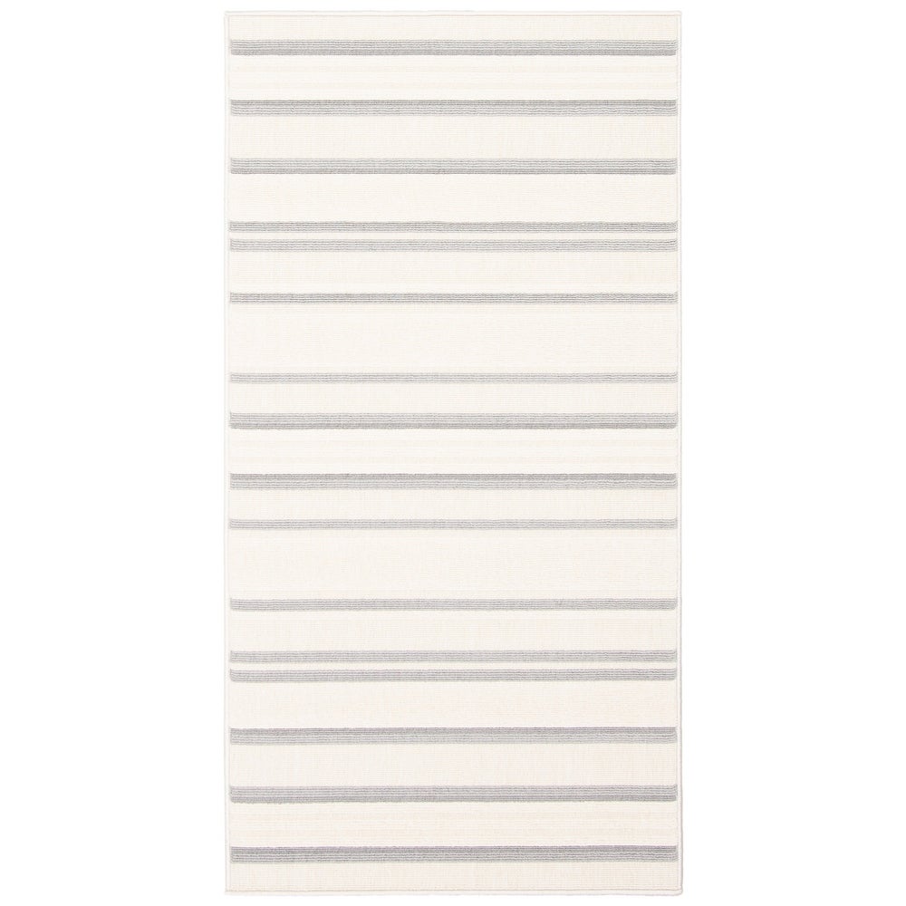 Indoor/ Outdoor Ivory Blue Nsvy Stripes Soft  Rug