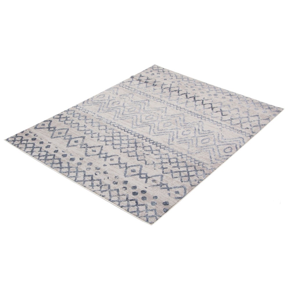 Moroccan Blue Grey Casual Soft Rug