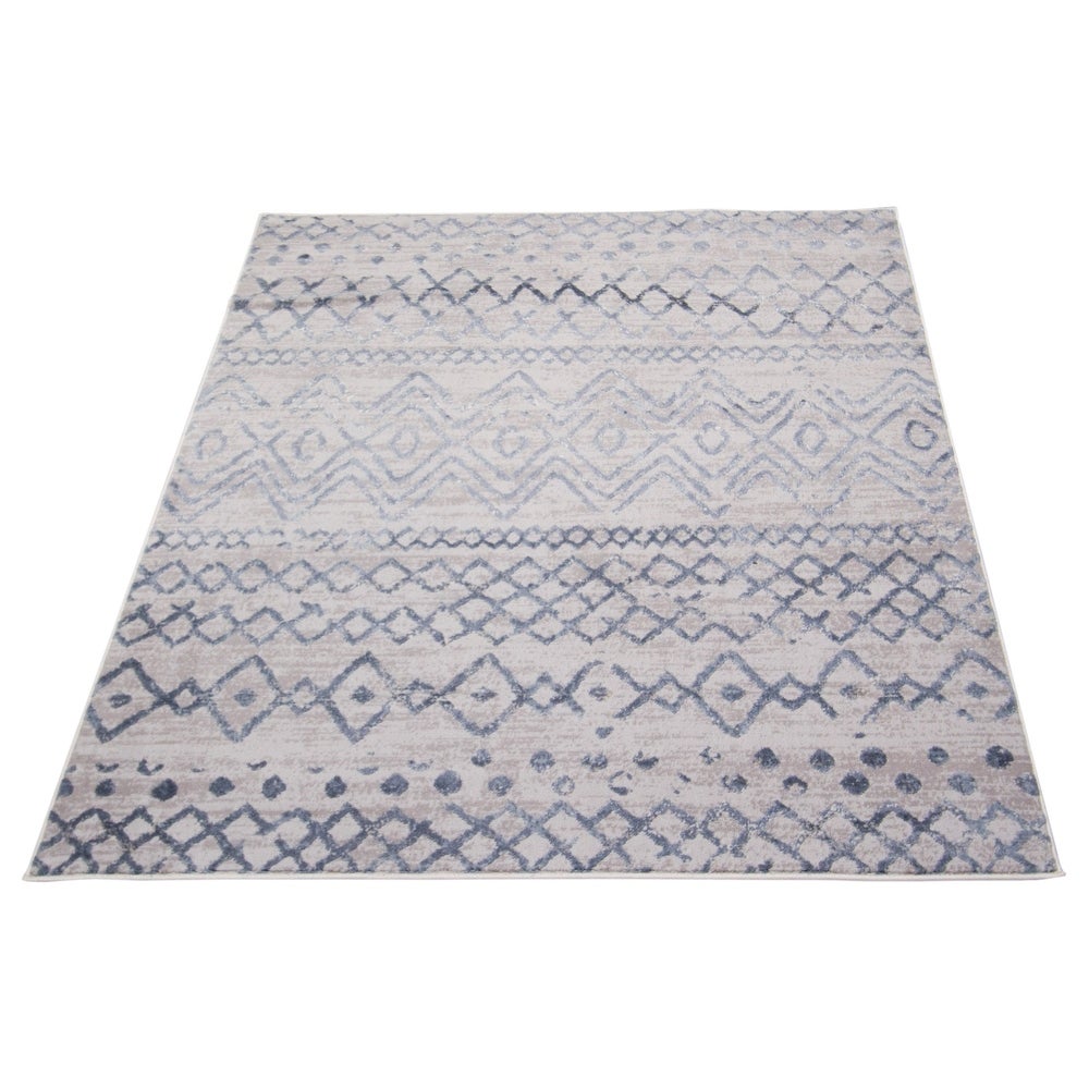 Moroccan Blue Grey Casual Soft Rug