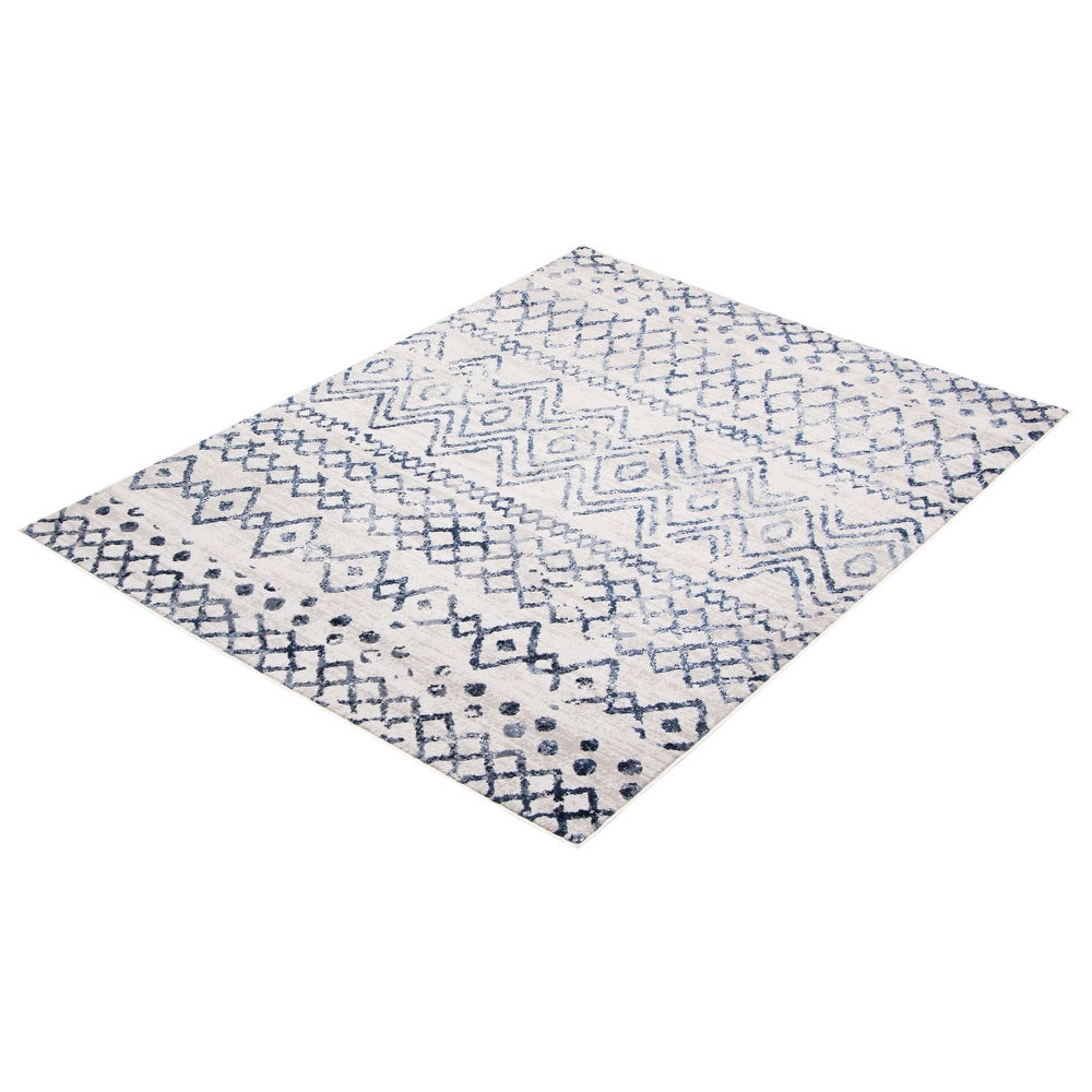 Moroccan Blue Grey Casual Soft Rug