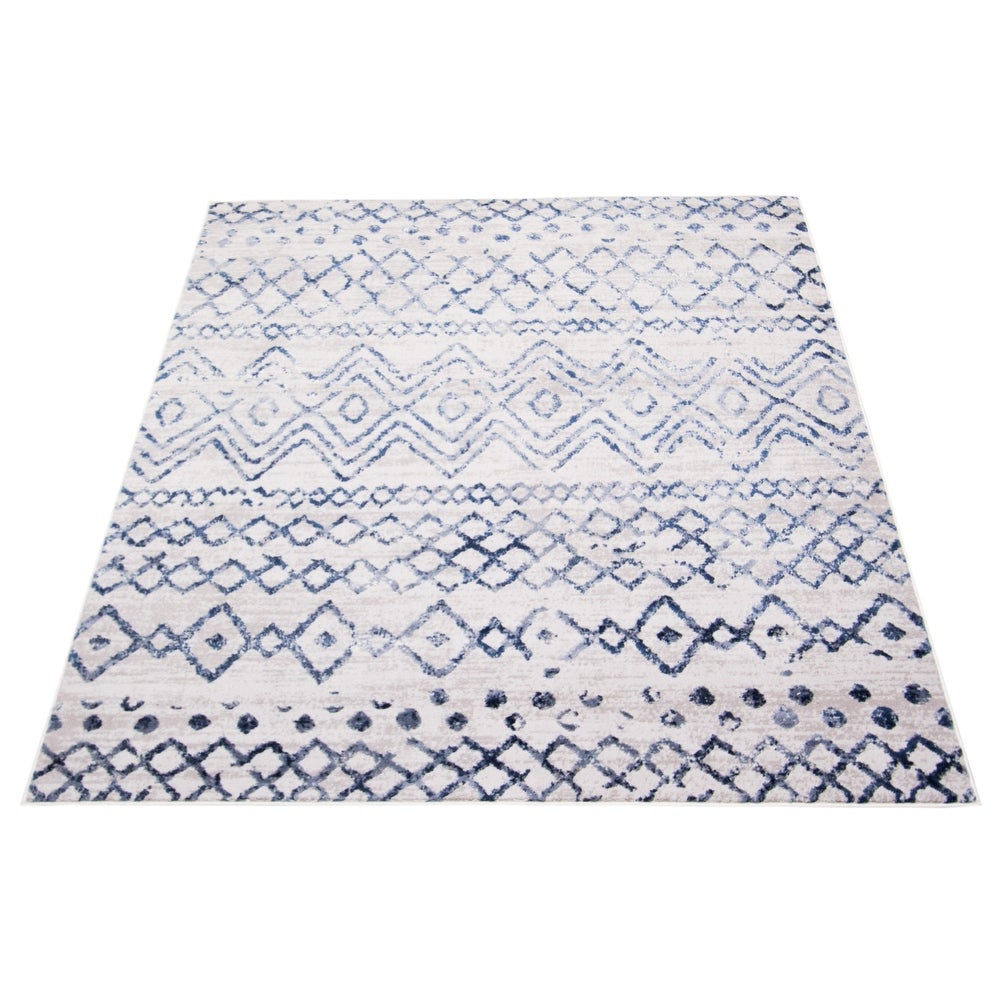 Moroccan Blue Grey Casual Soft Rug