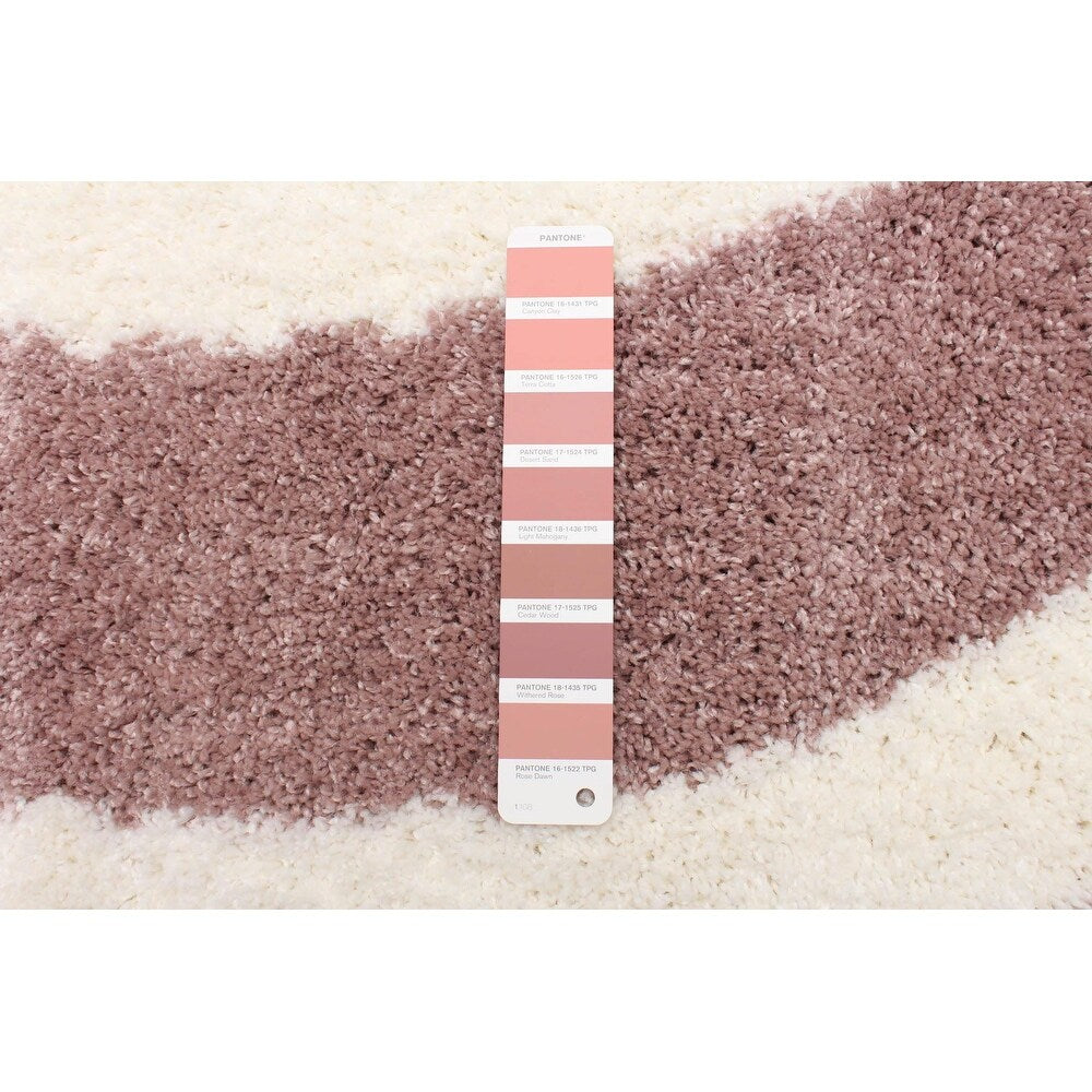 Modern Contemporary Shag Pink Ivory Area Rug