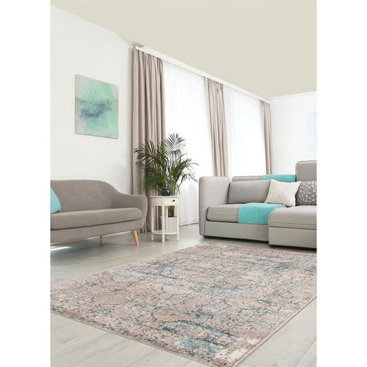 Celia Patterned Grey Blue Soft Rug
