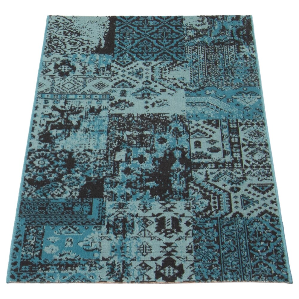 Patchwork Blue Bohemian & Eclectic Soft Rug