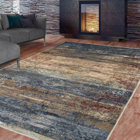 Navy Tan Evoke Casual Soft Rug