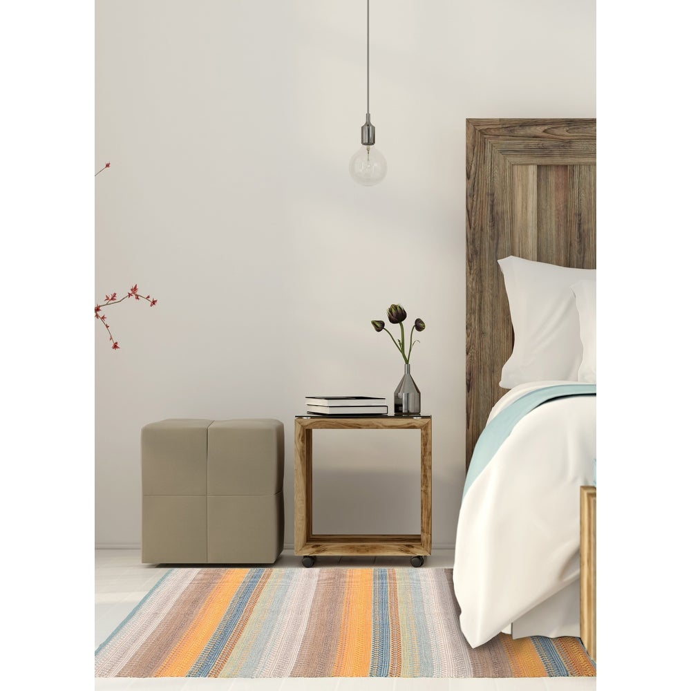 Flat-weave Bold and Colorful Blue, Orange Wool Kilim