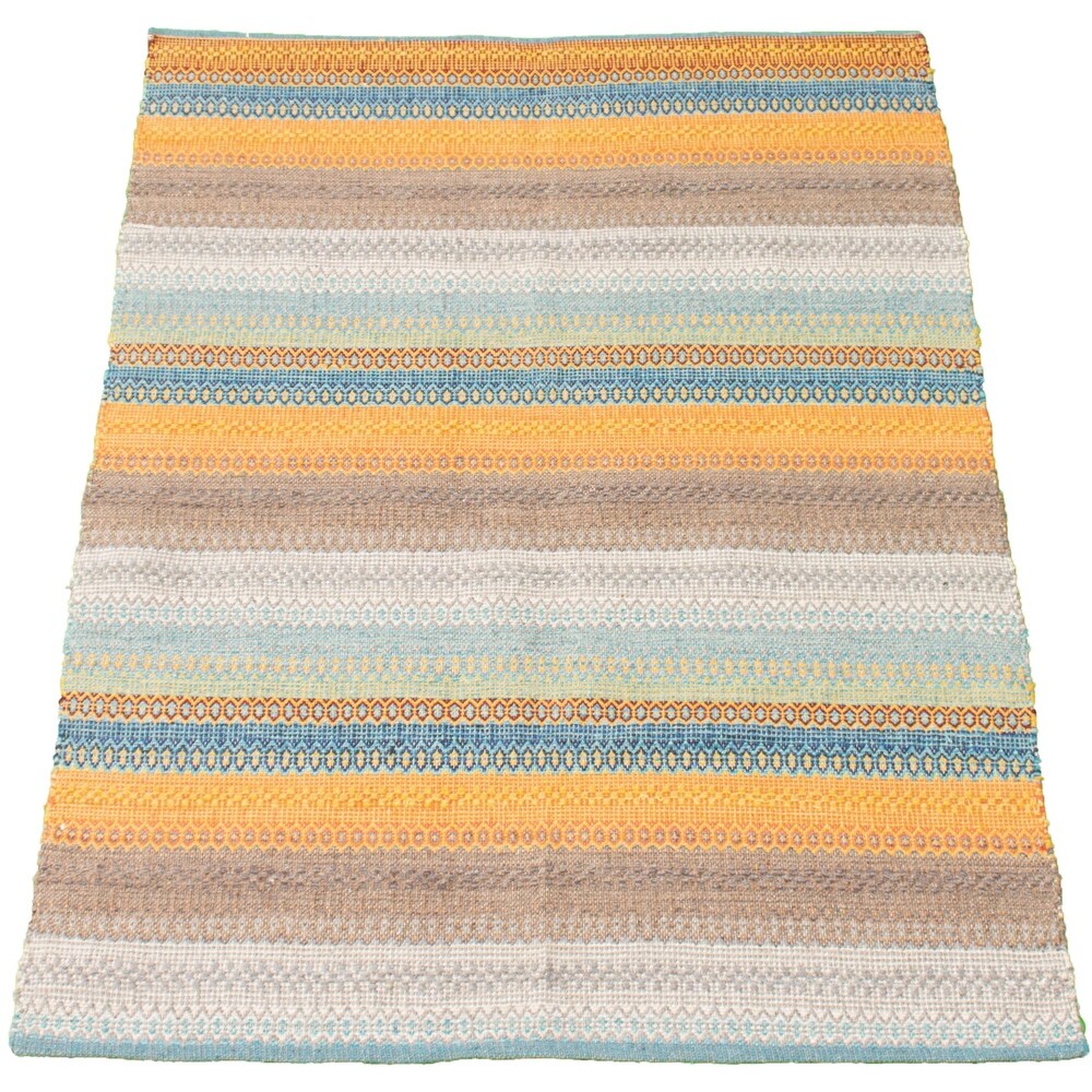 Flat-weave Bold and Colorful Blue, Orange Wool Kilim