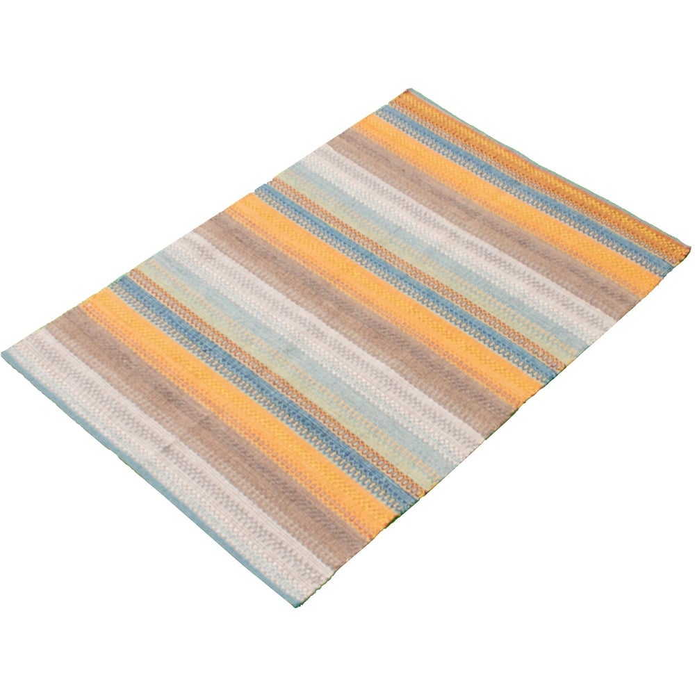 Flat-weave Bold and Colorful Blue, Orange Wool Kilim