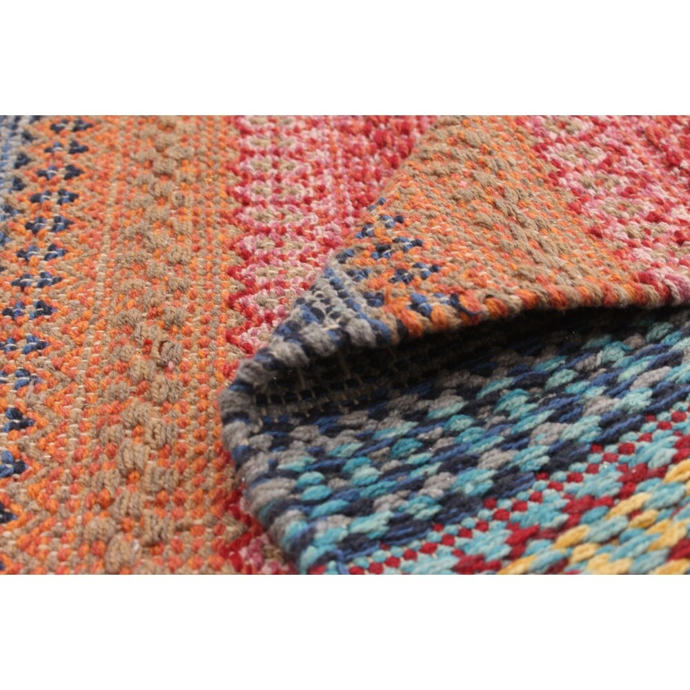 Flat-weave Bold and Colorful Copper, Red Wool Kilim