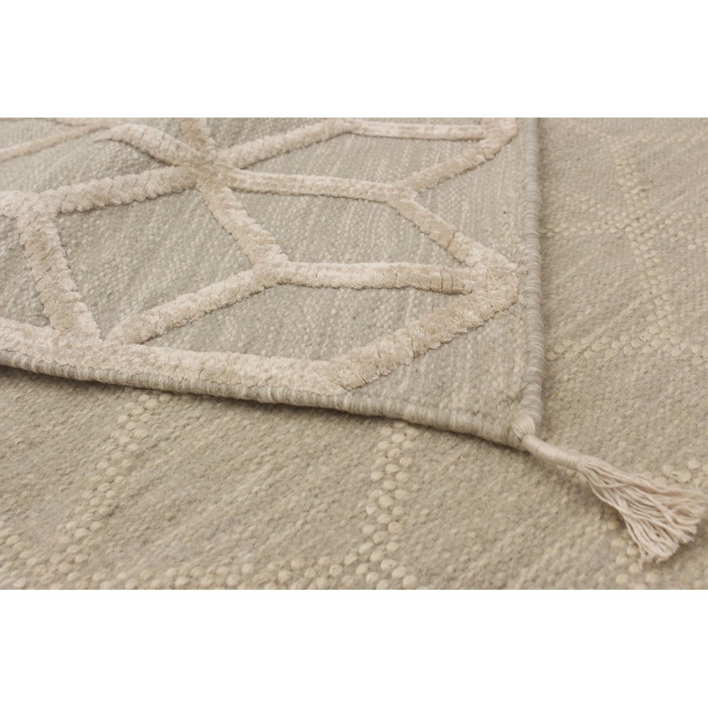 Flat-Weave Kalista Beige, Light Khaki Silk, Wool Kilim Area Rug