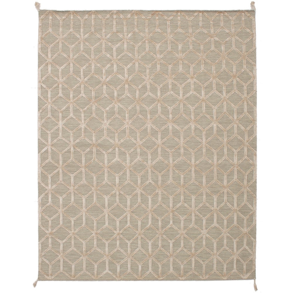 Flat-Weave Kalista Beige, Light Khaki Silk, Wool Kilim Area Rug