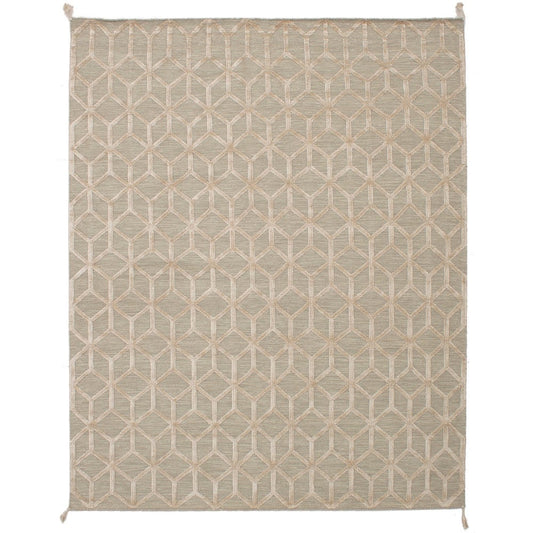 Flat-Weave Kalista Beige, Light Khaki Silk, Wool Kilim Area Rug
