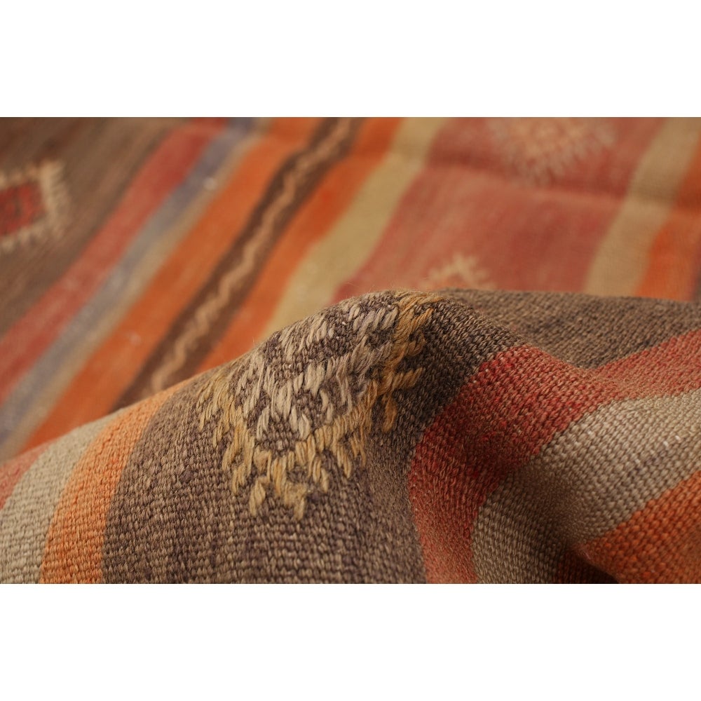 Anne Hathaway Collection Hand Woven Bohemian Orange, Red Wool Kilim Rug