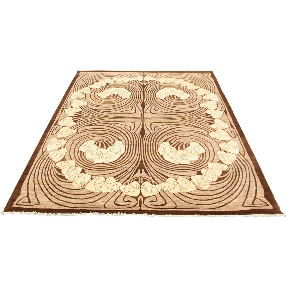 Hand-knotted 18/20 Pak Finest Beige, Brown Wool Soft Rug