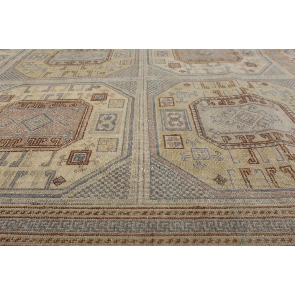 Hand-knotted Antalya Vintage Light Khaki Wool Soft Rug