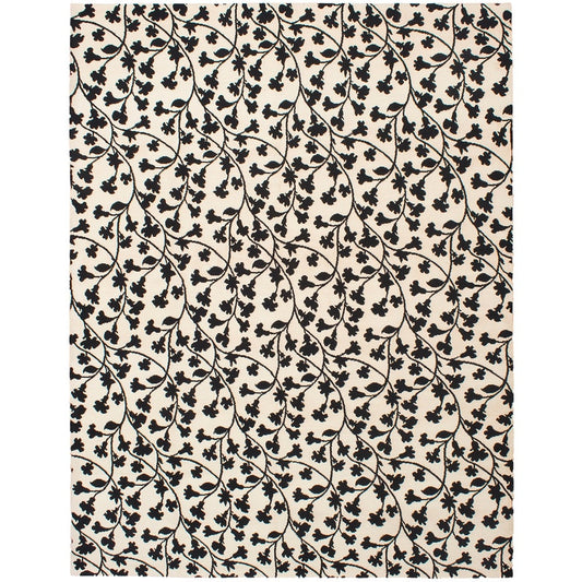 Hand-knotted Karma Black, Cream Wool Soft Rug