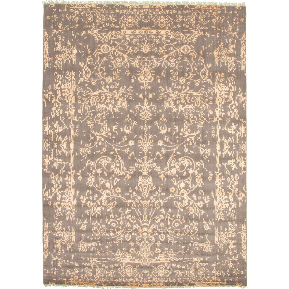 Hand-knotted La Seda Grey Silk, Wool Soft Rug